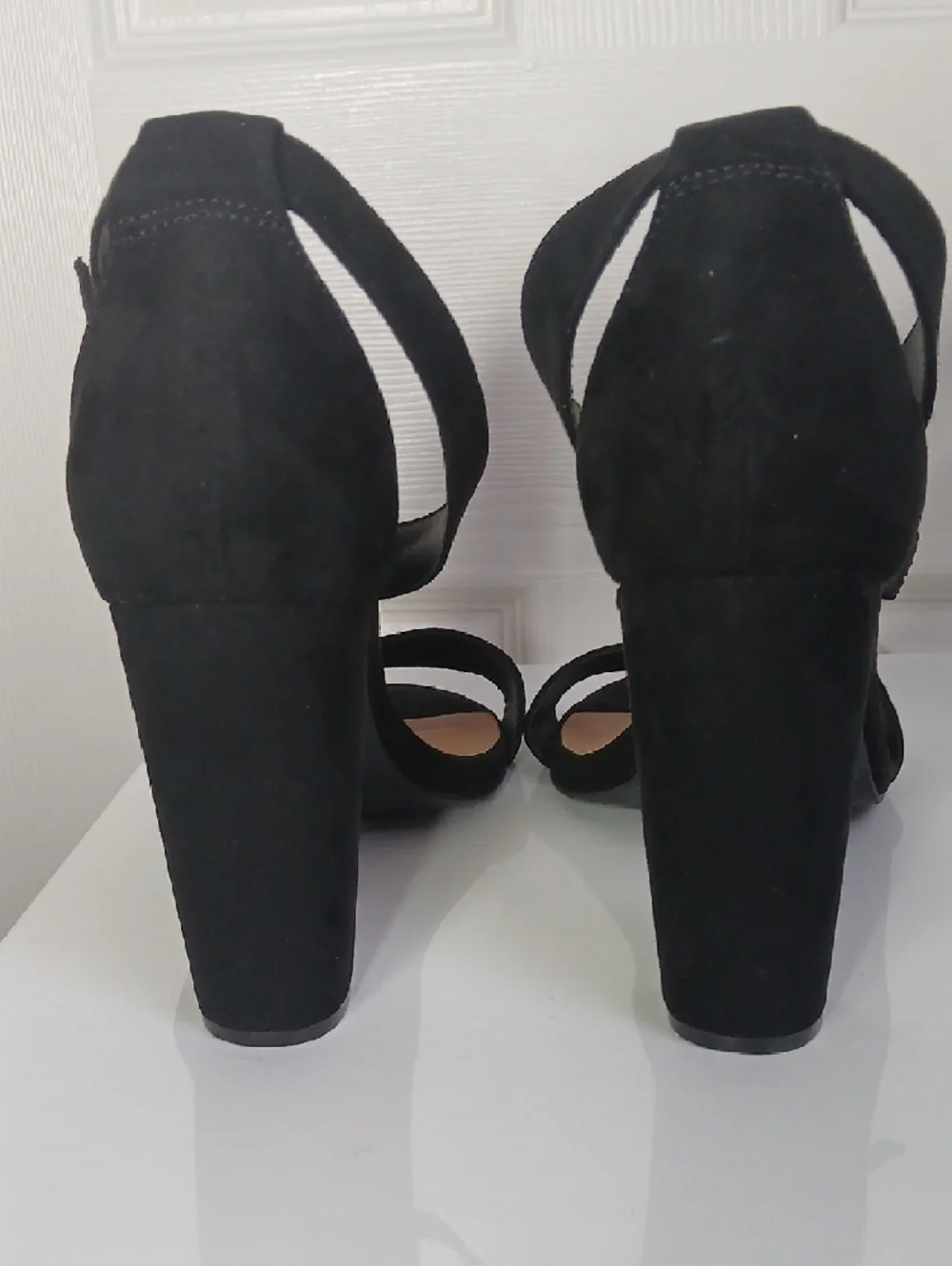 Torrid Black Suede Ankle-Strap Open-Toe Block Heels Size 10W - Picture 8 of 16